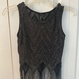 Black and gold tassel crop top